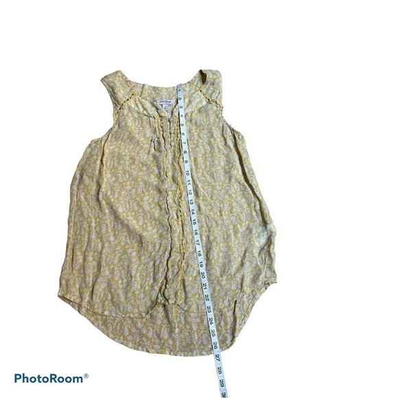 Lucky Brand Yellow Sleeveless Chiffon Blouse Small Boho Pintuck Floral Top - Picture 4 of 4